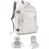 Travel Backpack for Women Men, Waterproof Carry on Backpack for Flight Approved Personal Item Bag, Business Laptop Backpack with USB Charging for Hiking Gym with Shoe Compartment Casual Daypack White