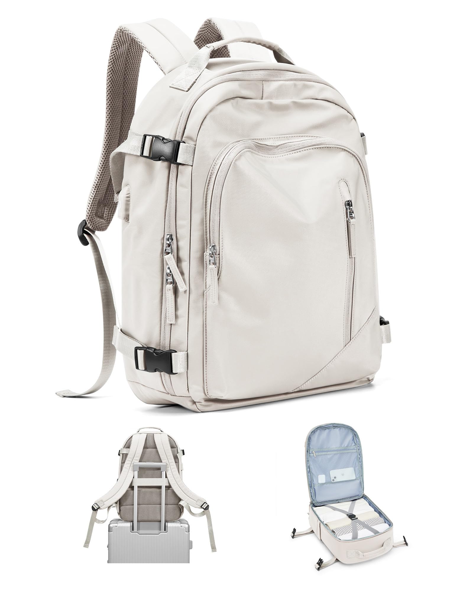 Photo 1 of Travel Backpack for Women Men, Waterproof Carry on Backpack for Flight Approved Personal Item Bag, Business Laptop Backpack with USB Charging for Hiking Gym with Shoe Compartment Casual Daypack White