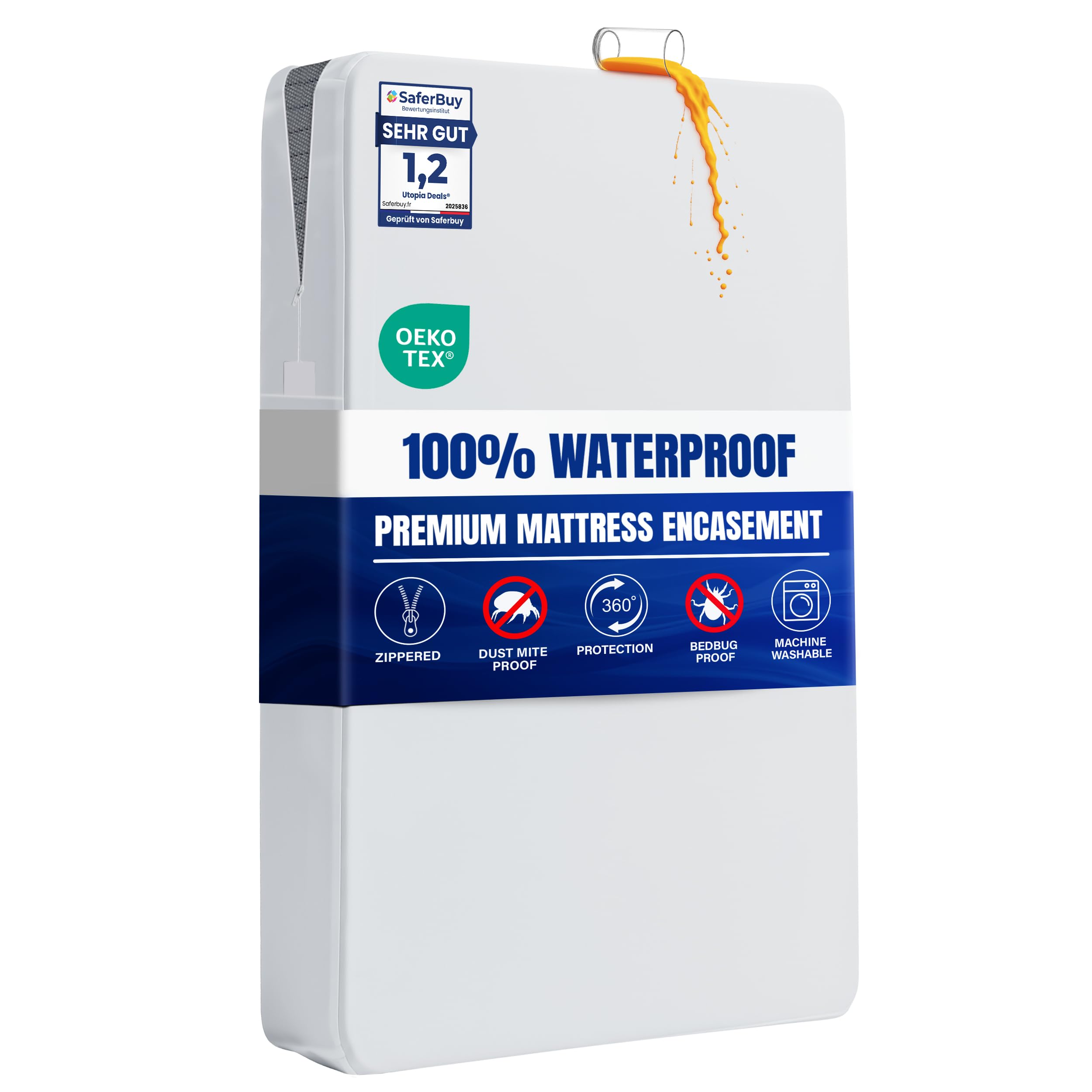 Utopia Bedding Premium Waterproof Mattress Encasement King Bed (150 x 200 x 30 cm), Zippered Mattress Protector, Bed Bug and Dust Mite Proof Mattress Cover, White