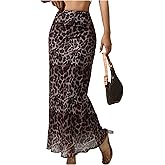 BEAUDRM Women's Leopard Maxi Skirt Y2k Cheetah High Waisted Fishtail Bodycon Skirts