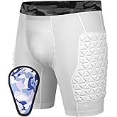 Youth Compression Padded Sliding Shorts with Soft Protective Athletic Cup Underwear for Baseball Football Lacrosse (White)