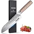 Huusk Japan Knife 7-Inch Santoku Chef Knife Professional Hand Forged High Carbon Steel Kitchen Knives, Japanese Santoku Knives for Meat Vegetables - Wood Handle, Father's Day Christmas Gift Men Women