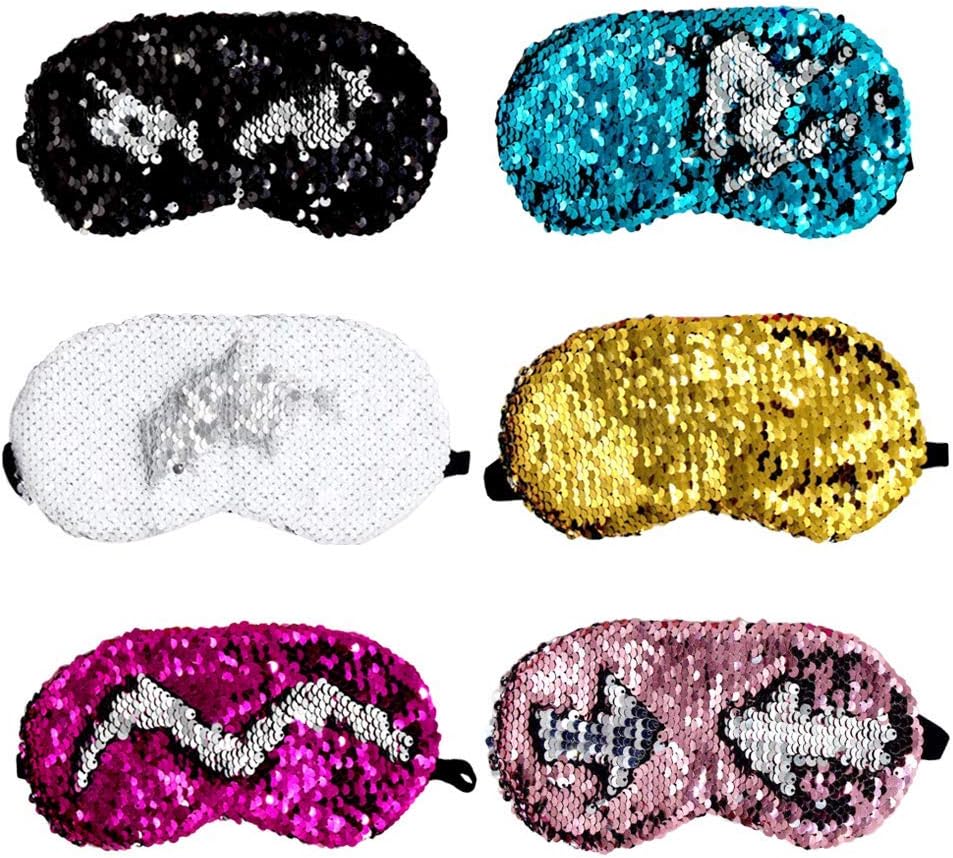 Ayygift 6-Pack Assorted Eye Mask Mermaid Reversible Glitter Sequins Sleeping Mask Blindfold Eyeshade
