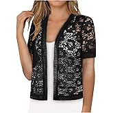 WDIRARA Women's Lace Open Front Cardigan Sheer Short Sleeve Bolero Shrug Lightweight Cardigans