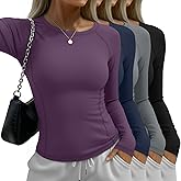 Sweetyweee 4 Pack Women's Long Sleeve Shirts Compression Crew Neck Tops Athletic Slim Fit Undershirts for Yoga Gym