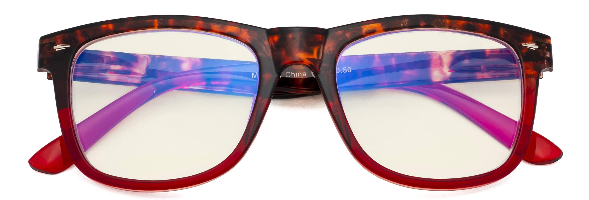CessBlu Large Frame Blue Light Filter Glasses for Women Reading Computer Screen Anti Blue Rays UV Glare Protection (Red)+1.75