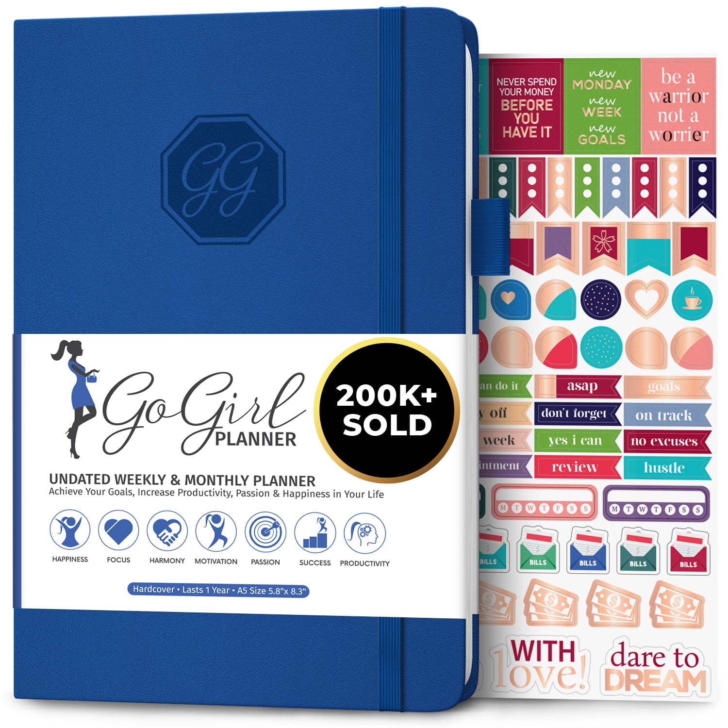 GoGirl Planner and Organizer for Women – A5 Weekly Agenda, Goals Journal to Improve Time Management & Productivity (Royal Blue)