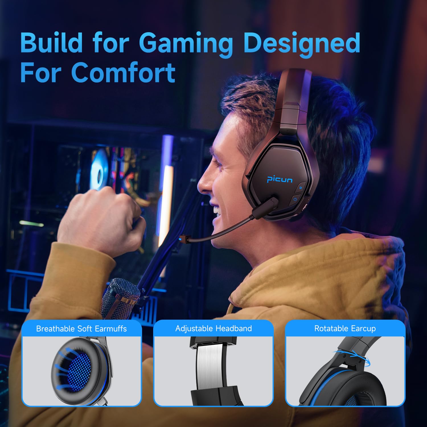Wireless Gaming Headset, 2.4GHz USB Gaming Headphones for PC PS5 PS4 Mac Switch with Bluetooth 5.2, 100H Battery, ENC Noise Canceling Mic, RGB Light, 3.5mm Wired Jack for Xbox Series