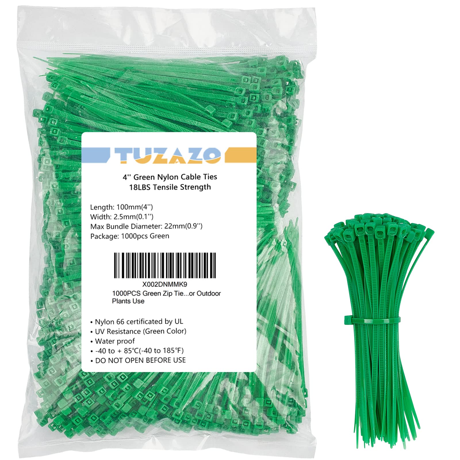 Photo 1 of TUZAZO 1000PCS Green Zip Ties for Plants 4 Inches, Heavy Duty 18 Lbs Strong Nylon Wire Ties UV Resistant Plastic Cable Ties for Plants Decor Indoor Outdoor PurposeLPNPMER0711494
