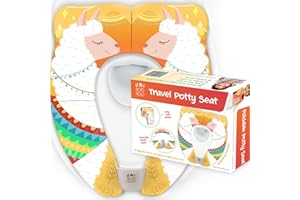 UNI BOO BOO Travel Potty Seat - Portable and Foldable Toddler Kids Toilet Training Seat for All Toilets - with Splash Guard and Rubber Pads - Free Kids Travel Bag for Boys and Girls (Llama)