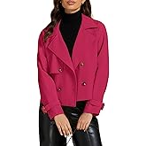 luvamia Cropped Trench Coat for Women Long Sleeve Double Breasted Notched Lapel Casual Loose Fit Jackets with Pockets