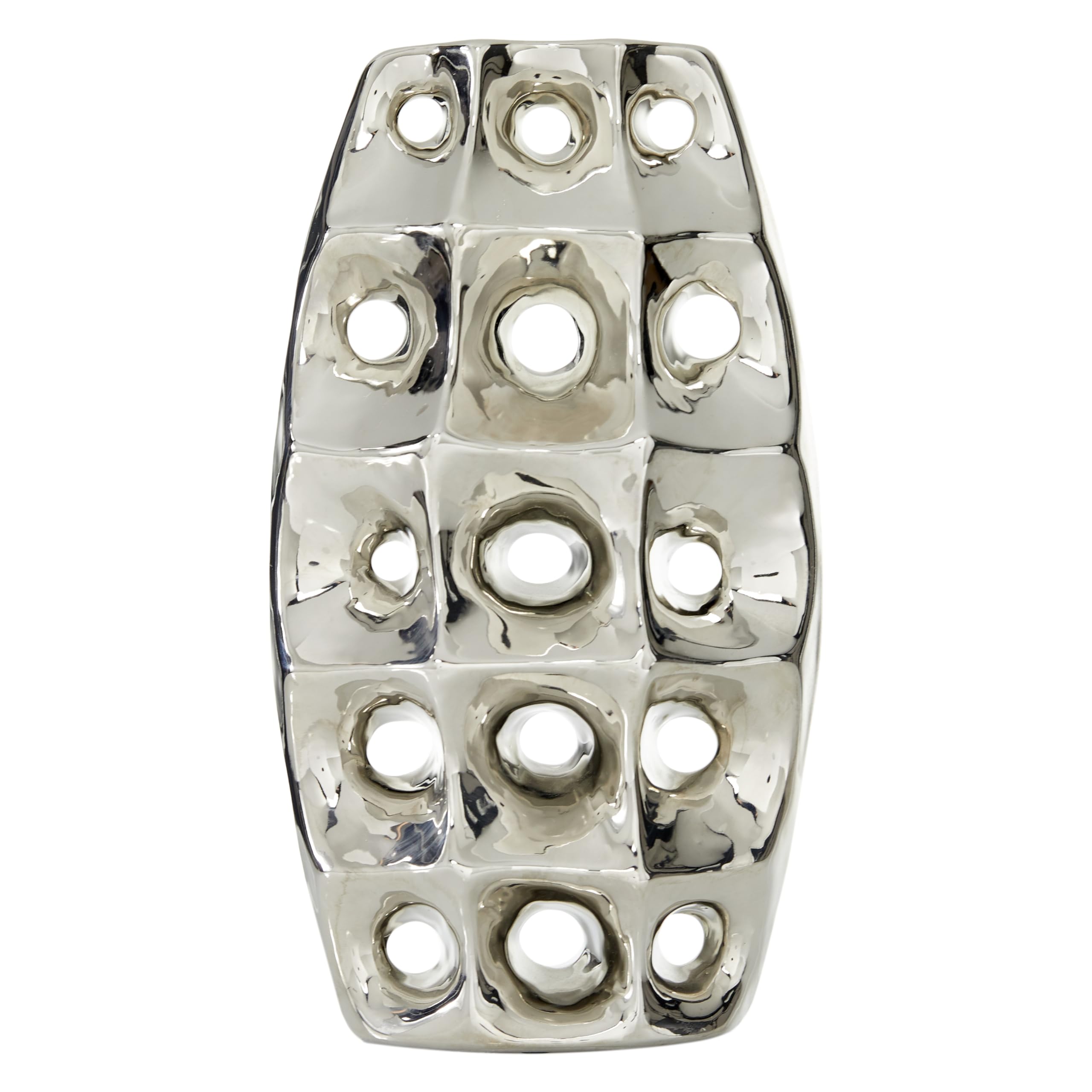 Deco 79 Vase 14" H, 8" W-71665, Ceramic, Silver, 8" x 4" x 14"