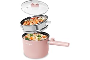 Topwit Electric Cooker with Steamer, 1.5L Ramen Cooker, Non-Stick Frying Pan, Cooking Pot for Pasta, BPA Free, Portable Pot w