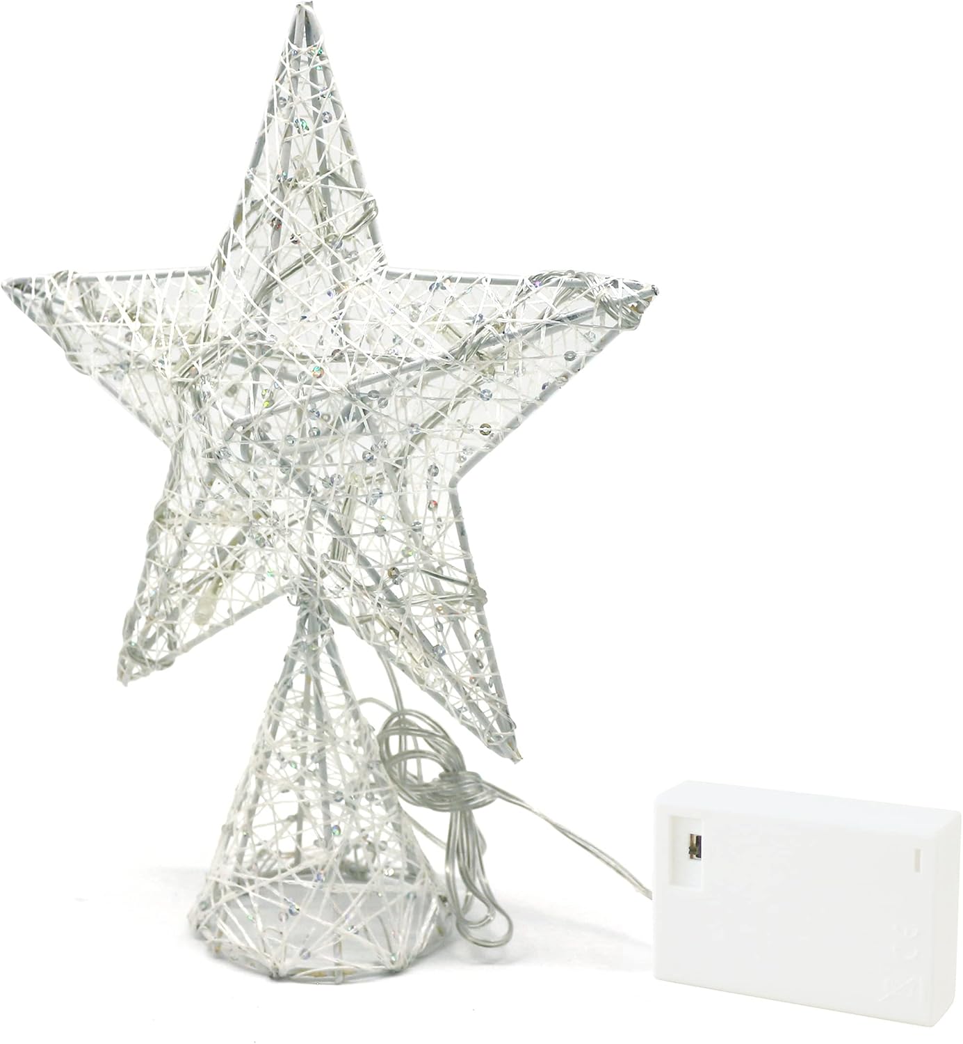 Tree Toppers - CVHOMEDECO. White Tree Top Star with Warm White LED Lights and Timer for Christmas Ornaments and Holiday Seasonal Décor, 8 x 10 Inch