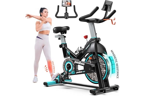pooboo Exercise Bike, Adjustable Magnetic/Brake Pad Resistance Silent Belt Drive, Indoor Cycling Bike for Home Cardio, Fitnes