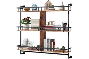 OZMSHF 40Inch 3 Tier Industrial Pipe Shelf Rustic Wood Floating Shelves,Wall Display Bookshelf,Storage Rack Holder for Kitche