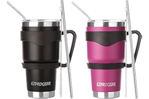 Ezprogear 30 oz 2 Pack Stainless Steel Insulated Water Tumbler with Handle (Black+Magenta)