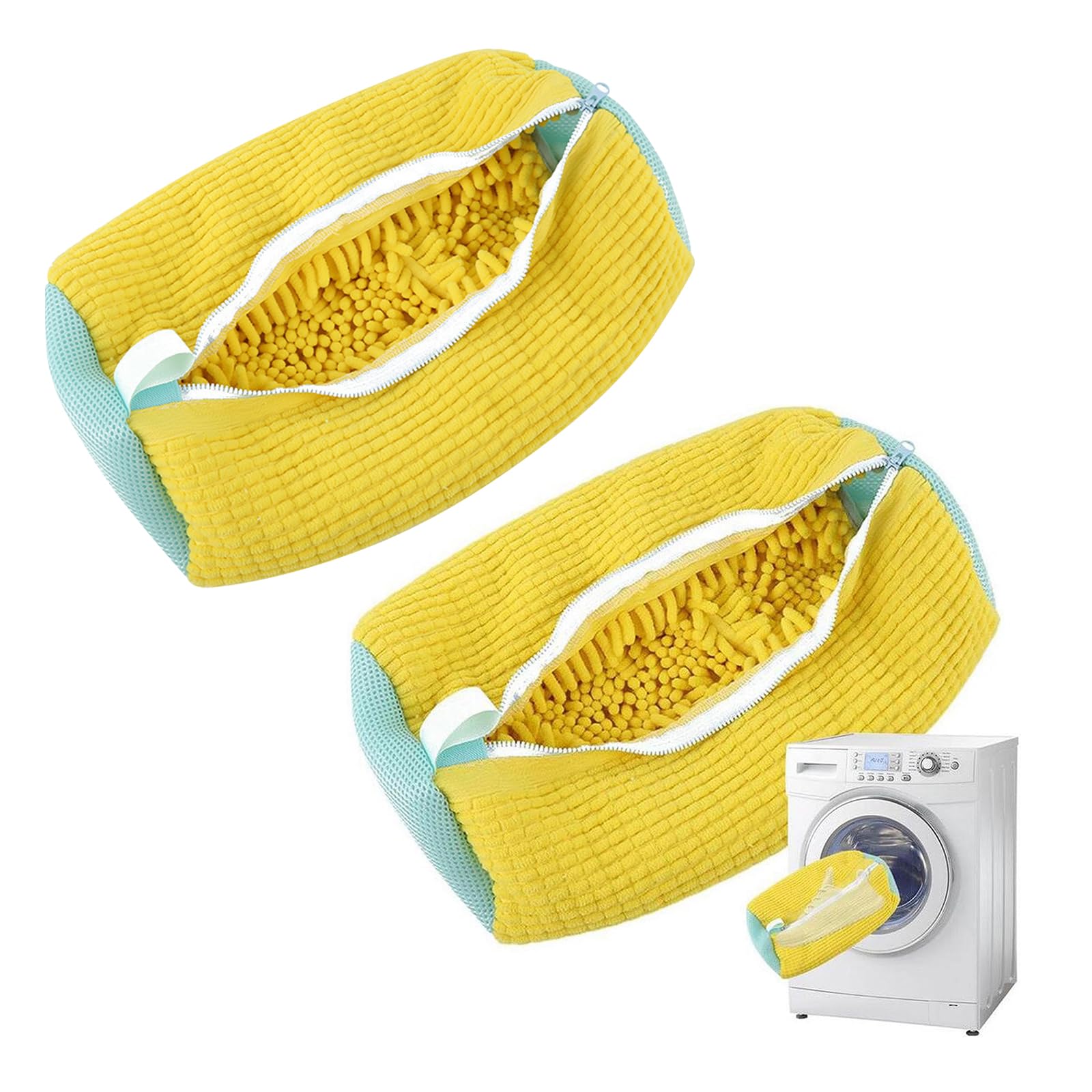 Shoe Washing Machine Bag,Laundry Shoe Bag for Washer and Dryer,Reusable and Durable Zipper Plush Sneaker Washing Machine Bag for All Types and Sizes Shoes(Yellow 2pcs)