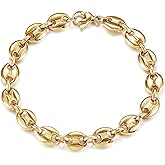WISTIC Coffee Bean Bracelets Stacked Link for Women Adjustable Gold Plated Stainless Steel Link Charm Chain for Men and Adults Fashion Gift