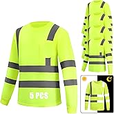 WPLM 5 Pack Hi Vis Long Sleeve Safety Shirts Reflective DryBlend Shirts for Railway Colleague Moisture Wicking Multipack
