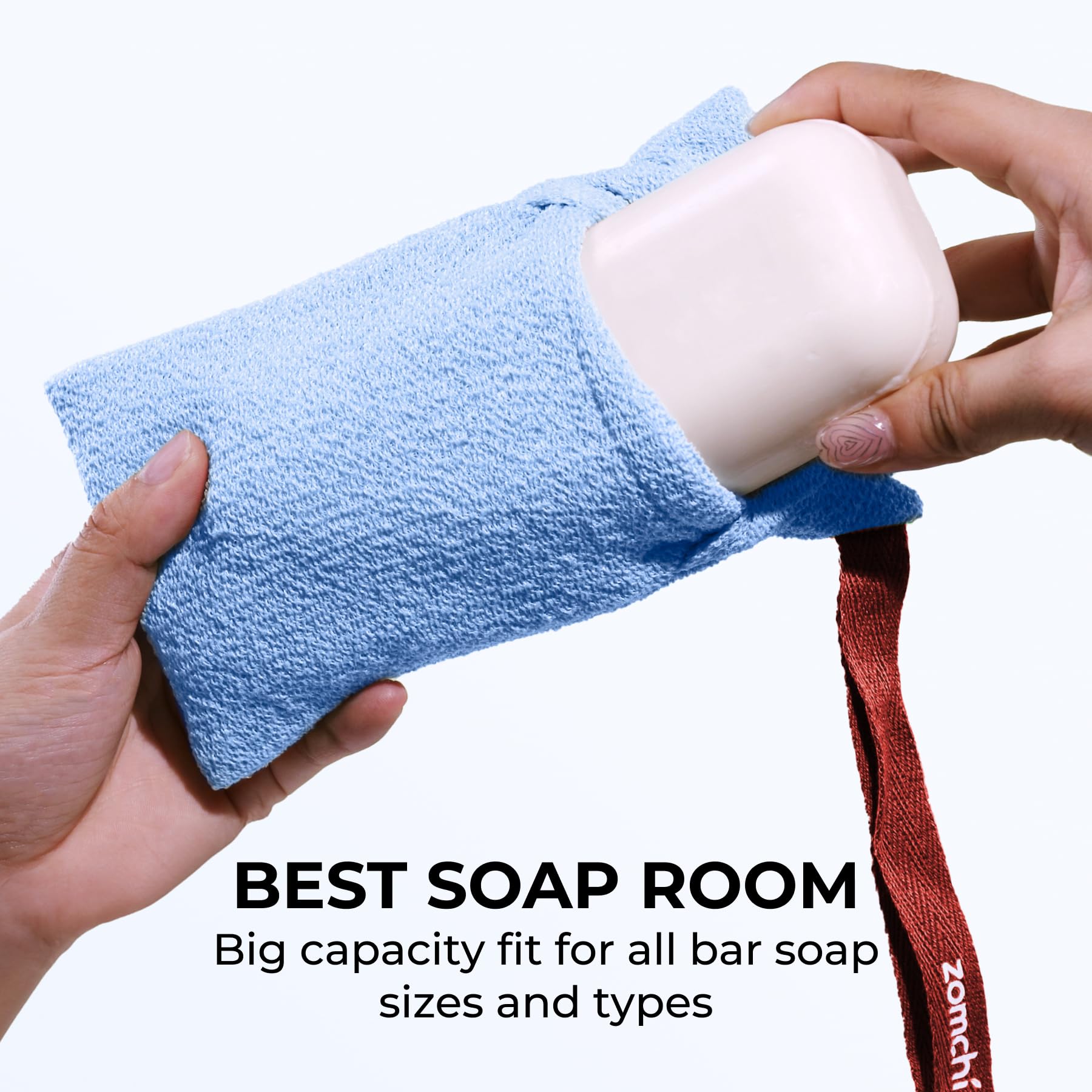 ZOMCHI 2 Pieces Soap Bags for Soap Bars with Different Roughness, Exfoliating Soap Saver Bags, Soap Pouch for Body Wash (Blue)