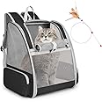 Cat Backpacks for Carrying Cats, Cat Carrier Backpacks, Airline Approved Pet Carriers for Small Dogs, Dog Travel Backpack Carrier, Cat Bag Carrier w/Cat Toy for Kitten Puppy Bunny up to 15lb (Black)