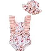 sweetabby Newborn Baby Girl Swimsuit Toddler Bathing Suit One Piece Ruffle Short Sleeve Baby Swim Suit Infant Swimwear