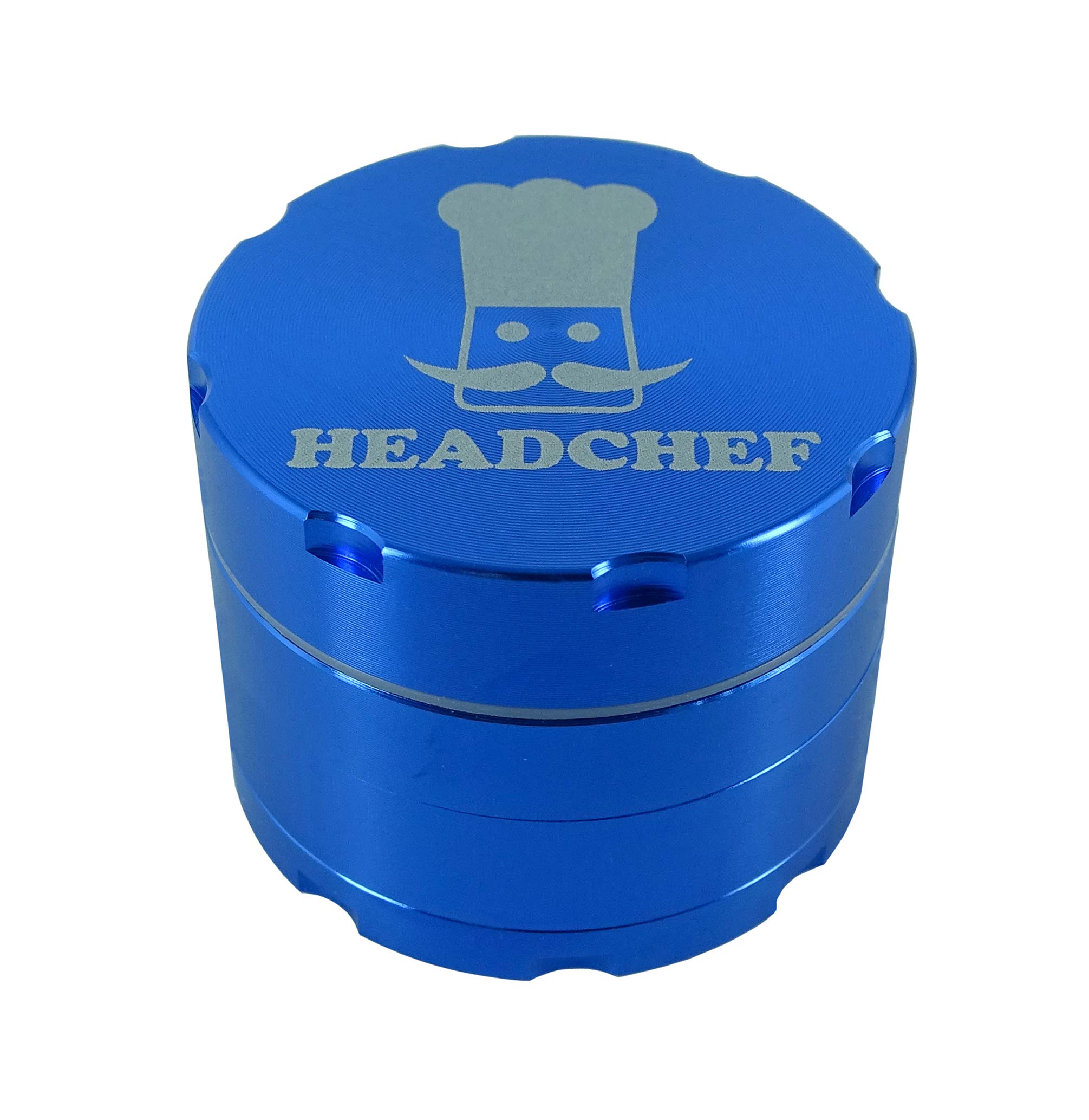 Headchef Razor, 4 Piece Grinder, Metal Herb Grinder with Sifter Scraper (Blue, 40mm)