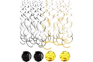 AGROKO 30Pc Gold and Black Party Party Swirl Decorations Foil Swirl Hanging Decoration Plastic Streamer for Ceiling 22 in