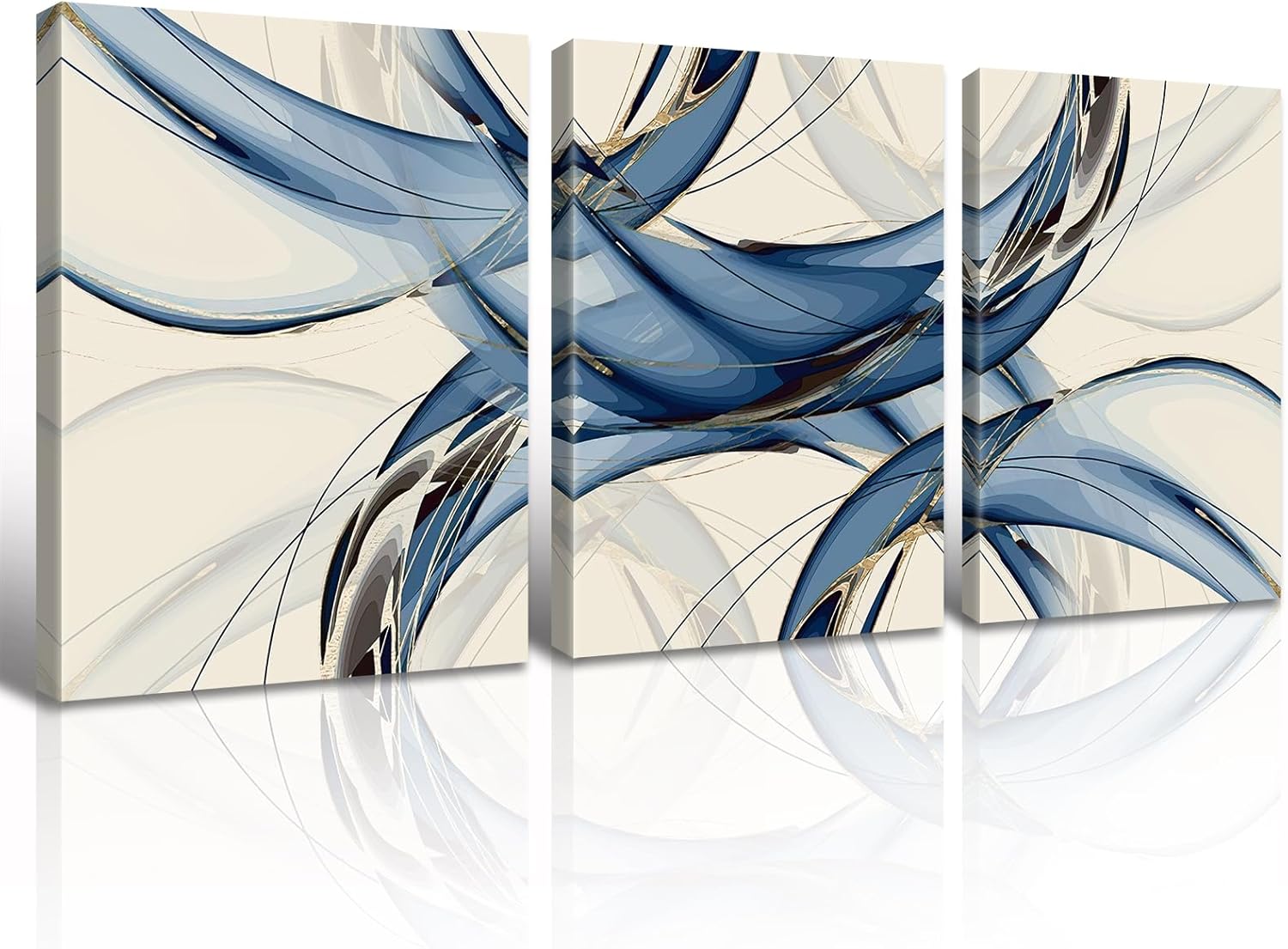 Paintings - Canvas Wall Art 3 Piece Abstract Wall Decor for Living Room Modern Minimalist Art Painting Blue and Gold Fantasy Colorful Graffiti on Beige Background Framed Artwork Poster Home Bedroom Office