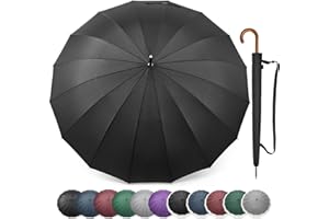 G4Free 54 Inch Large Windproof Umbrella for 2 Persons, 16 Ribs Auto Open Classic Wooden J Handle Cane Stick Golf Rain Umbrellas for Men Women Travel 120cm