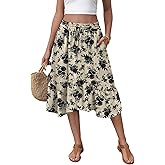 MLXSJ Women's Midi Skirt Summer Flowy Tiered Asymmetrical High Waisted Casual Skirts with Pockets