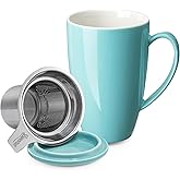 Sweese 15oz Porcelain Tea Mug with Infuser and Lid – Microwave Safe, Ergonomic Handle, Lead-Free Glaze, for Loose Leaf Tea