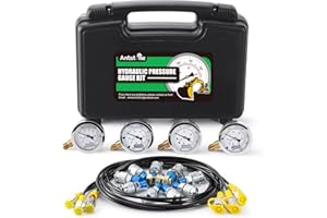 Antstone Hydraulic Pressure Gauges Kit Excavator Hydraulic Test Gauge Set with 4 Pressure Gauges 10 Couplings 3 Test Hoses (1500psi, 3500psi, 6000psi, 10000psi)
