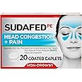 Sudafed PE Non-Drowsy Head Congestion + Pain Relief Caplets with Ibuprofen 200 mg & Phenylephrine HCl 10 mg, Nasal Decongestant & NSAID Pain Reliever & Fever Reducer, 20 ct