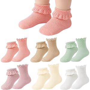 LGFKJNNJ Ruffle Socks for Girls - Cotton Toddler Socks,Fold Cuff,1-8 Years | Toddler Girls Frilly Dress Sock,Soft Breathable