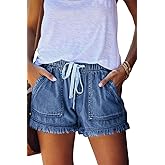 YOCUR Womens Lightweight Shorts Casual Baggy Trendy Hot Pants Elastic Waist Drawstring Comfy Shorts