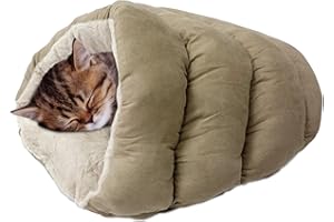 SPOT Sleep Zone Cuddle Cave - Cat Cave Bed for Indoor Cats and Mini Dogs, Durable, Comfortable, Washable for Kittens and Puppies Under 10 lbs and 12 inches Long, Tan Color