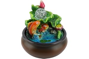 Focket Tabletop Waterfall Fountain, Resin Indoor Mini Water Fountain with Rotating Ball and Unique Fish Pond Design for Medit