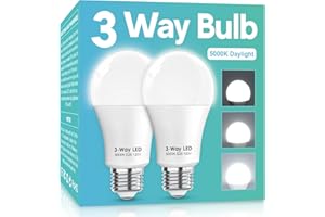 Gonhom 3 Way LED Light Bulbs 50 100 150W Equivalent, Daylight White 5000K 3 Way Light Bulbs, A19 Three Way Light Bulb,E26 Base LED Light Bulb for Reading,Living Room-2 Pack