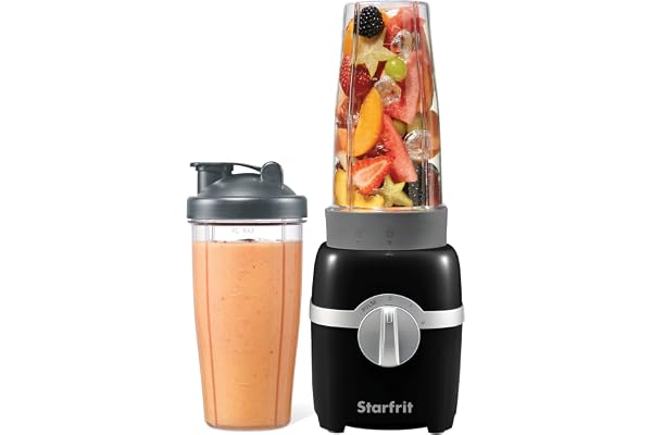 Starfrit Personal Blender, Two 828ml Cups, High, Low & Pulse Modes, 300W, Black