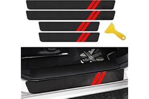 GZSH Door Sill Protector Compatible with Dodge Charger Challenger 4PCS Door Sill Protector with Plastic Scraper Carbon Fiber Leather Door Entry Guard Decoration