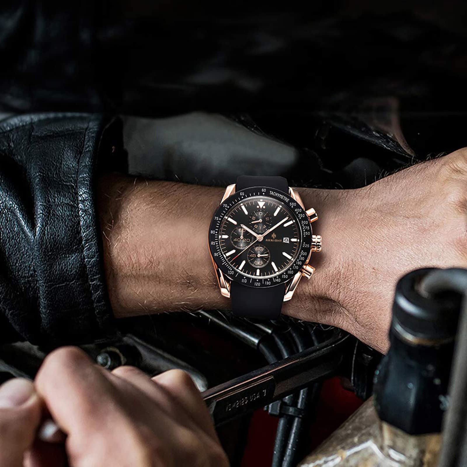 AKNIGHT Watch for Men Luxury Watches with Brown Leather Strap Timepiece Birthday Gift Wrist Watches, Luminous Sports Analog Quartz Movement Waterproof