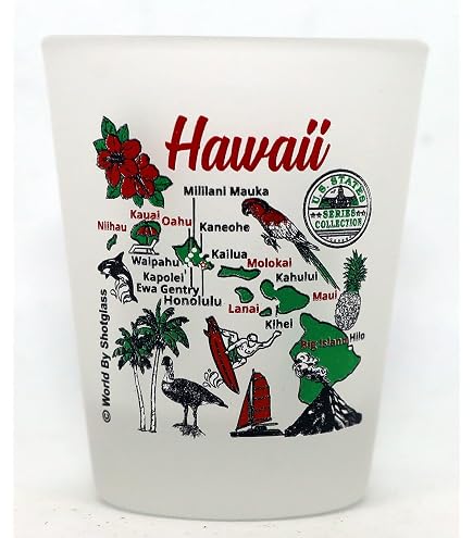 Bicchiere Shot Hawaii 3 View – Souvenir Da Collezione 5,7 Cm, Vetro Con Paesaggi Dell'Isola