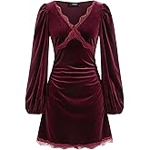 CIDER Velvet Mini Dress with Lace Trim Long Sleeve Dress