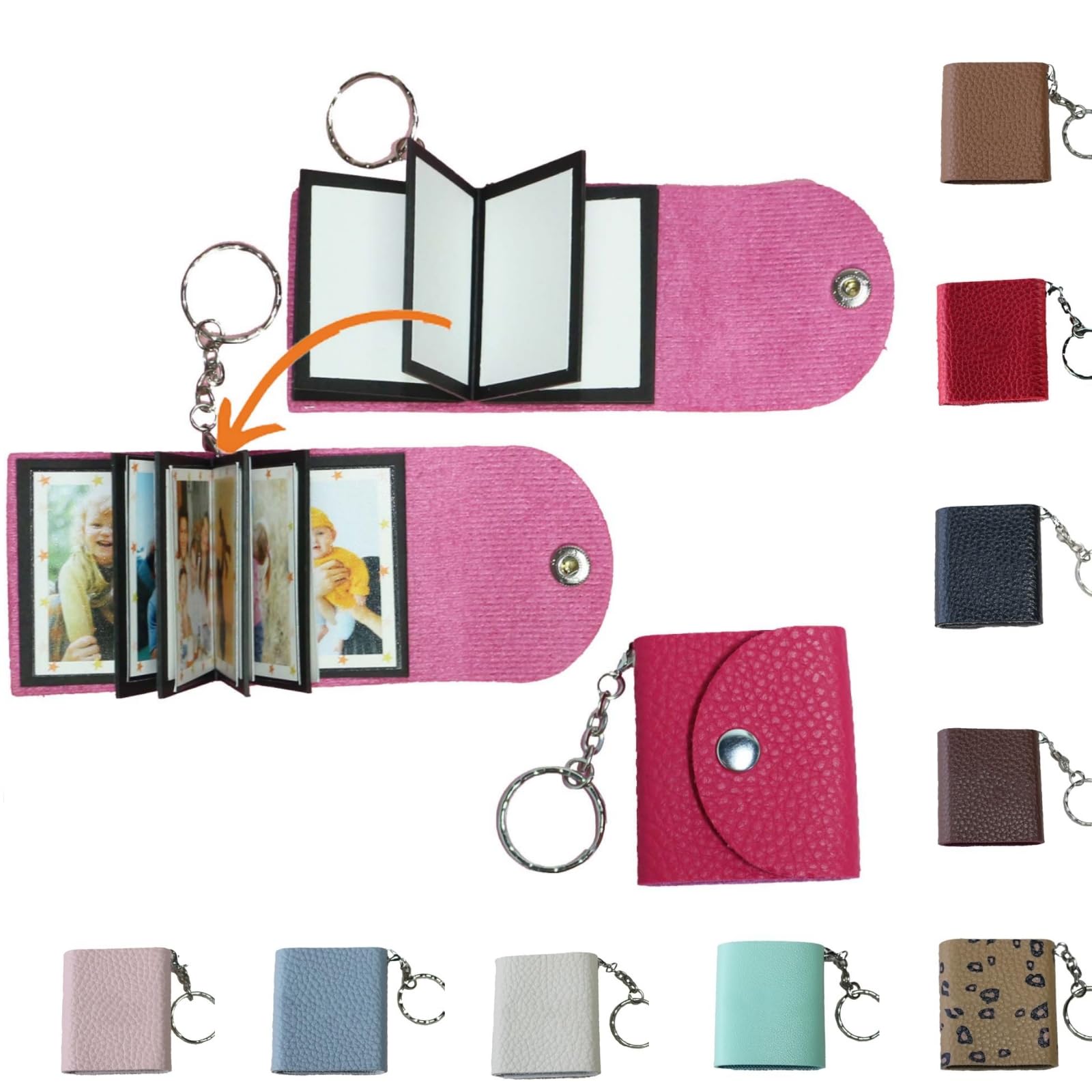 Mini Photo Keychain, DIY Small Custom Leather Memory Photo, Picture Keychains Personalized Album, Mini Cute Key Ring Keychain with Picture Book for Family, Boyfriend, Couples, Dog, Friends_MPKSP