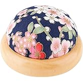 Rolybag Pin Cushion, Wooden Base Needle Pincushions Japanese Style Round Pin Cushion for Sewing Needle Holders or DIY Crafts
