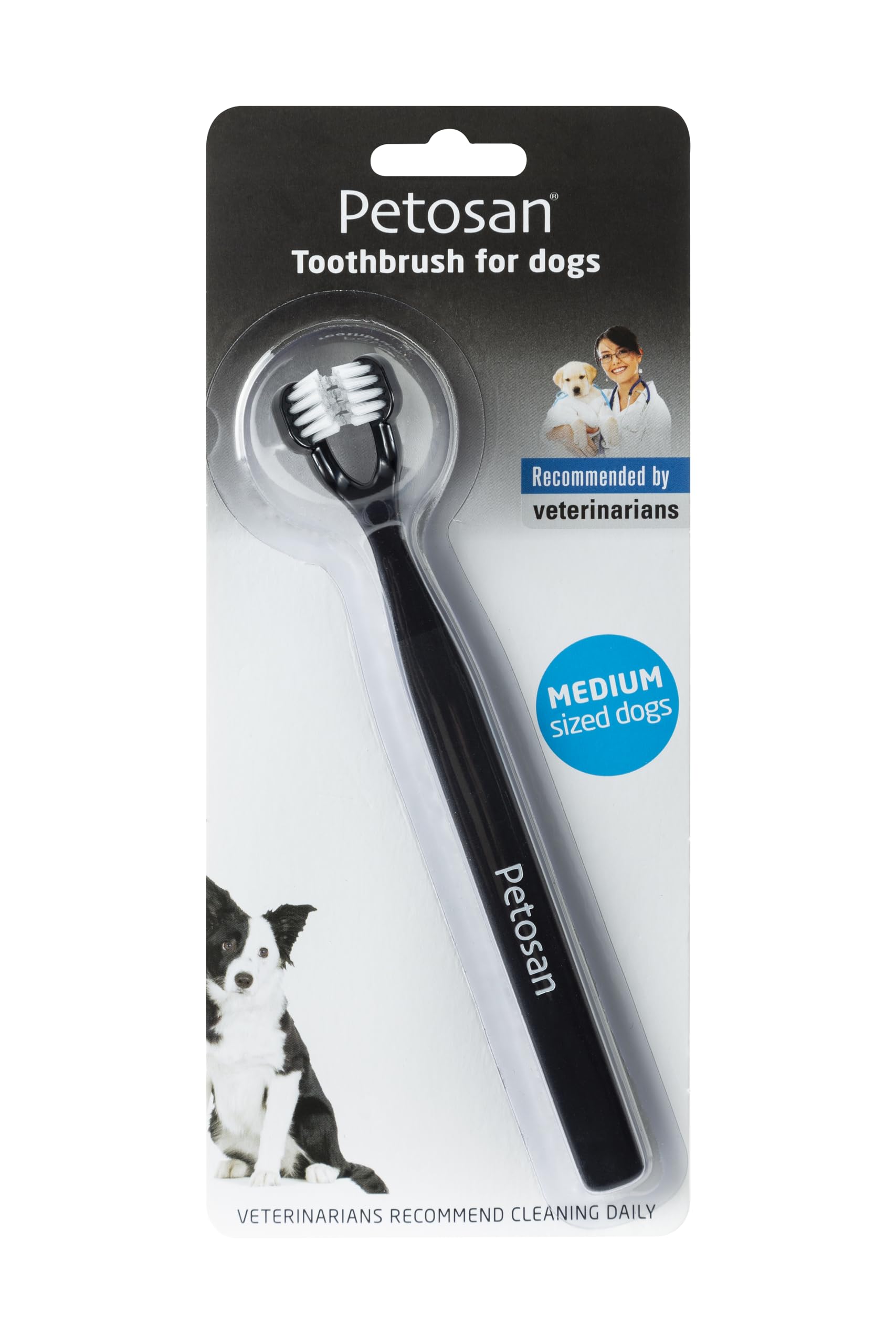 Petosan Double-Headed Toothbrush for Medium Dogs - Effective Dental Care, Reduces Plaque and Tartar, Veterinarian Approved (7-15kg)