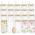 WHEATHUSK 20 Pack Sublimation Glass Cups Frosted 16oz Blanks Sublimation Borosilicate Glasses Tumbler with Bamboo Lids and Straws for Beer, Juice, Soda, Iced Coffee, Drinks