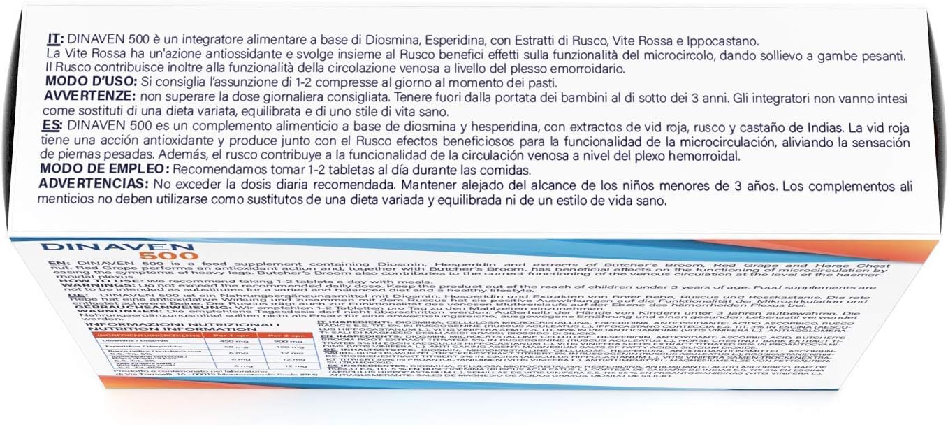Dulac, Dinaven 500, Food Supplement for Leg Support Circulation 60 Tablets, for Heavy and Tired Legs Helps Improve Blood Flow - Image 3